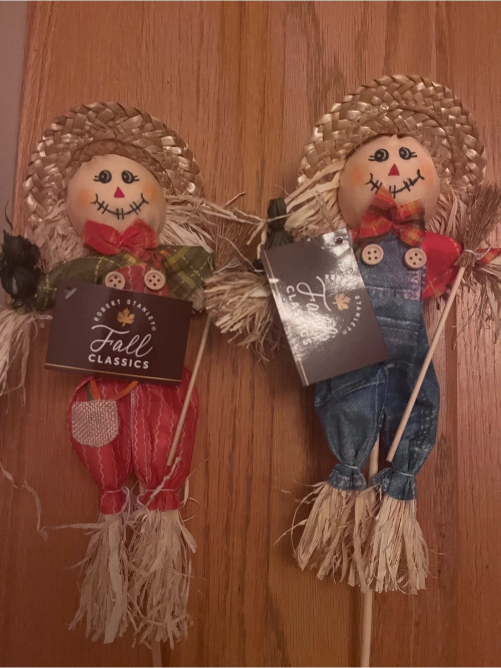 Fall Scarecrow Picks in Red and Blue Overalls